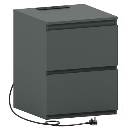 Denver 2 Drawer large Bedside Chest Table, Jasper Green, with Power Outlet for bedroom storage

