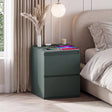 Denver 2 Drawer large Bedside Chest Table, Jasper Green, with Power Outlet for bedroom storage
