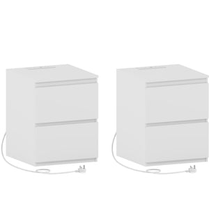 Denver 2 Drawer large Bedside Chest Table, white, with Power Outlet for bedroom Storage, Set
