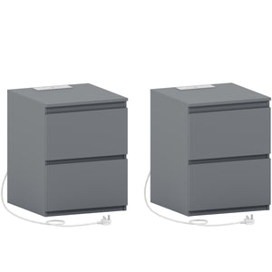 Denver 2 Drawer large Bedside Chest Table, grey, with Power Outlet for bedroom Storage, Set
