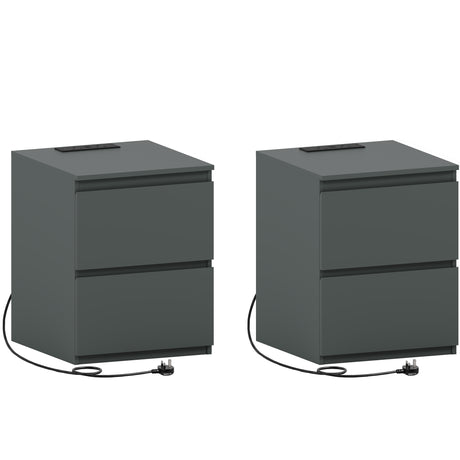 Denver 2 Drawer large Bedside Chest Table, Green, with Power Outlet for bedroom Storage, Set
