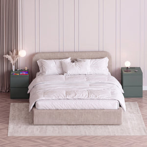 Denver 2 Drawer large Bedside Chest Table, Green, with Power Outlet for bedroom Storage, Set
