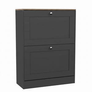 2 Drawer Shoe Cabinet, Charcoal Grey & Oak