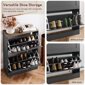 2 Drawer Shoe Cabinet, Charcoal Grey & Oak