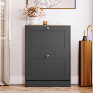 2 Drawer Shoe Cabinet, Charcoal Grey & Oak