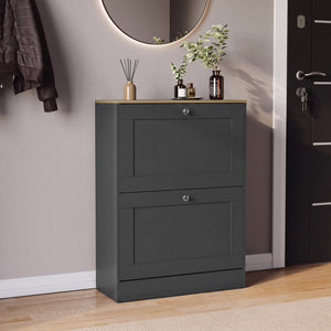 2 Drawer Shoe Cabinet, Charcoal Grey & Oak