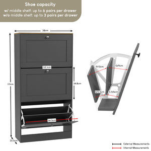 3 Drawer Shoe Cabinet, Charcoal Grey & Oak