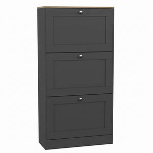 3 Drawer Shoe Cabinet, Charcoal Grey & Oak