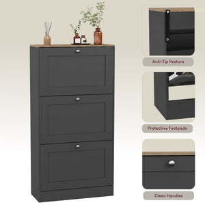 3 Drawer Shoe Cabinet, Charcoal Grey & Oak