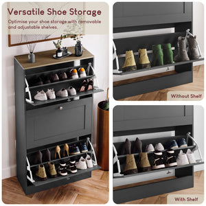 3 Drawer Shoe Cabinet, Charcoal Grey & Oak
