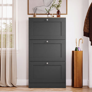 3 Drawer Shoe Cabinet, Charcoal Grey & Oak