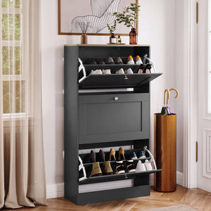 3 Drawer Shoe Cabinet, Charcoal Grey & Oak