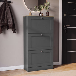 3 Drawer Shoe Cabinet, Charcoal Grey & Oak