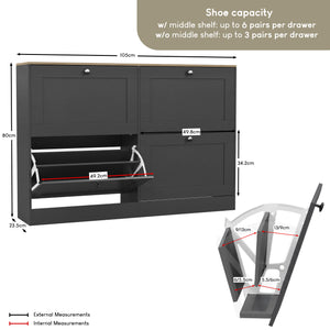 4 Drawer Shoe Cabinet, Charcoal Grey & Oak