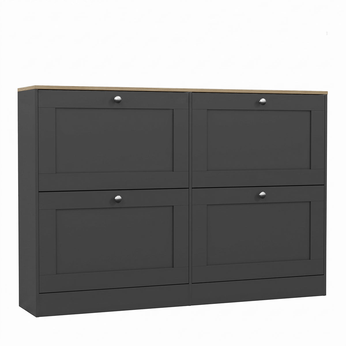 4 Drawer Shoe Cabinet, Charcoal Grey & Oak