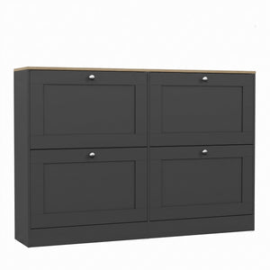 4 Drawer Shoe Cabinet, Charcoal Grey & Oak