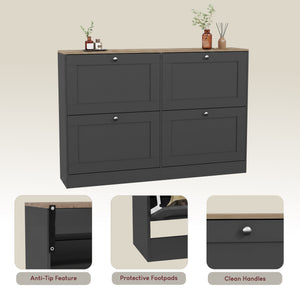 4 Drawer Shoe Cabinet, Charcoal Grey & Oak