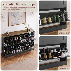 4 Drawer Shoe Cabinet, Charcoal Grey & Oak