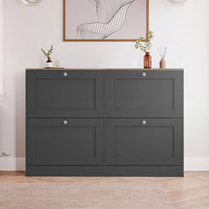 4 Drawer Shoe Cabinet, Charcoal Grey & Oak