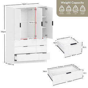 Trega 3 Door 6 Drawer Wardrobe, White