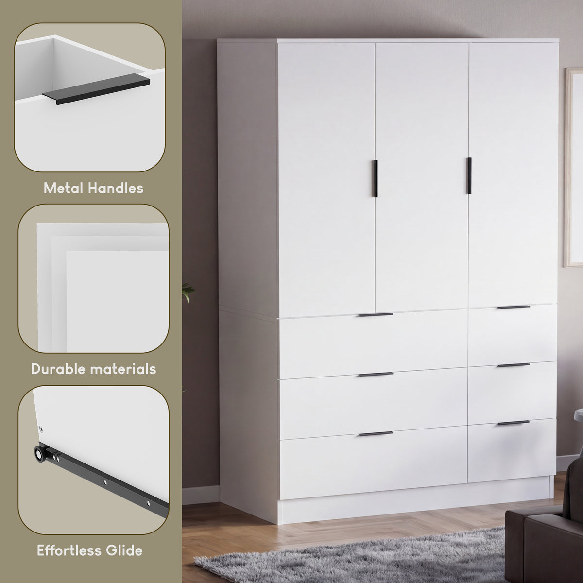 Trega 3 Door 6 Drawer Wardrobe, White