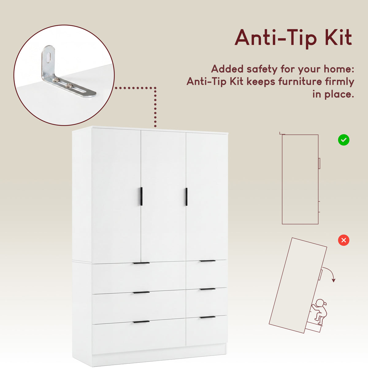 Trega 3 Door 6 Drawer Wardrobe, White