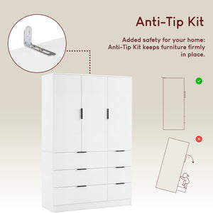 Trega 3 Door 6 Drawer Wardrobe, White