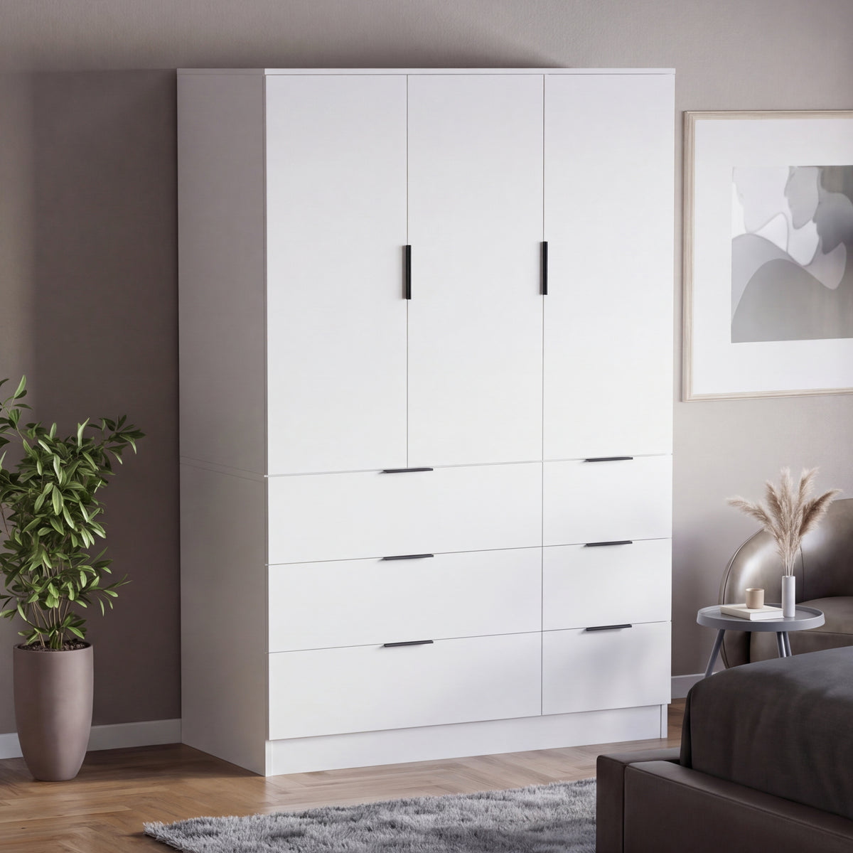Trega 3 Door 6 Drawer Wardrobe, White