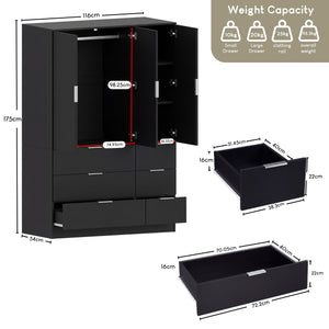 Trega 3 Door 6 Drawer Wardrobe, Black