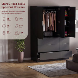 Trega 3 Door 6 Drawer Wardrobe, Black