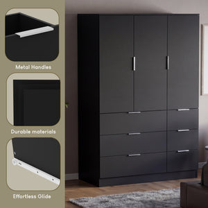 Trega 3 Door 6 Drawer Wardrobe, Black