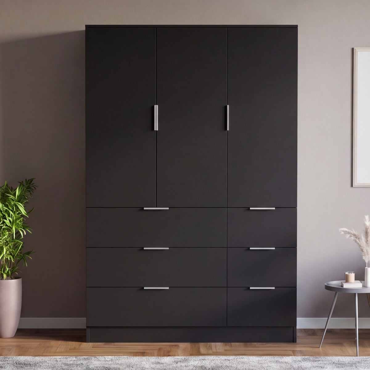 Trega 3 Door 6 Drawer Wardrobe, Black