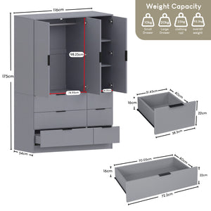Trega 3 Door 6 Drawer Wardrobe, Grey