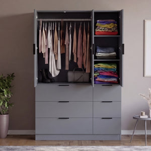 Trega 3 Door 6 Drawer Wardrobe, Grey