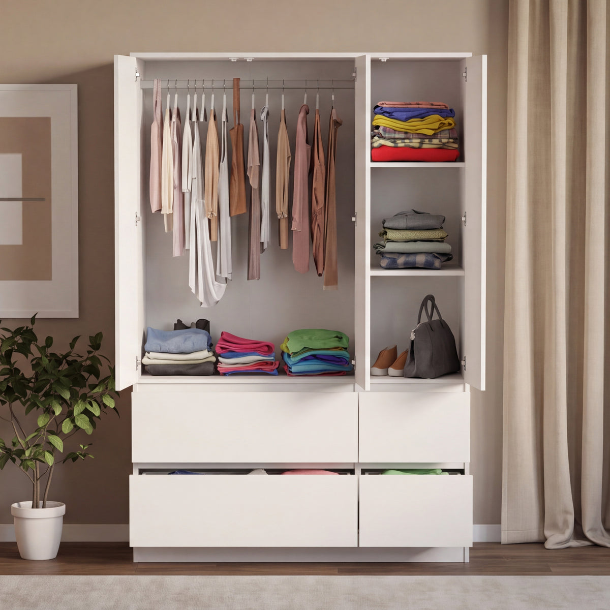 Denver 3 Door 4 Drawer Wardrobe, White