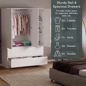 Denver 3 Door 4 Drawer Wardrobe, White