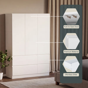 Denver 3 Door 4 Drawer Wardrobe, White