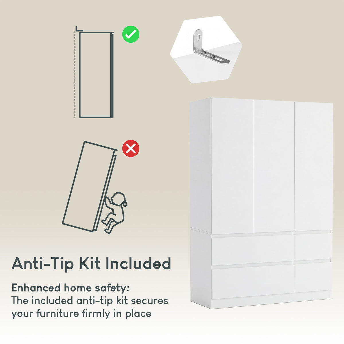 Denver 3 Door 4 Drawer Wardrobe, White
