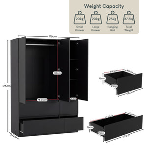 Denver 3 Door 4 Drawer Wardrobe, Black