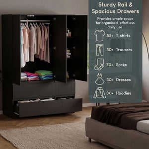 Denver 3 Door 4 Drawer Wardrobe, Black