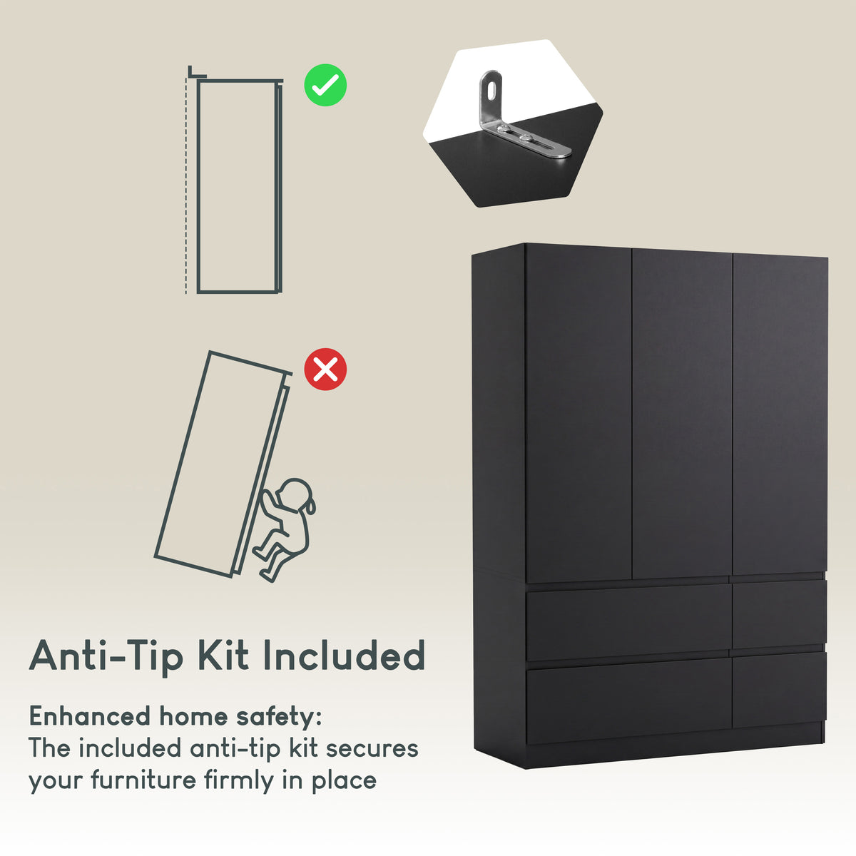 Denver 3 Door 4 Drawer Wardrobe, Black