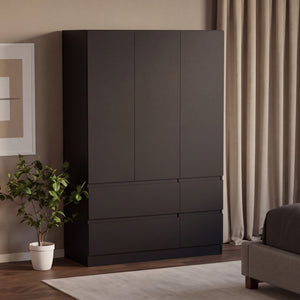 Denver 3 Door 4 Drawer Wardrobe, Black