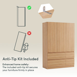 Denver 3 Door 4 Drawer Wardrobe, Pine