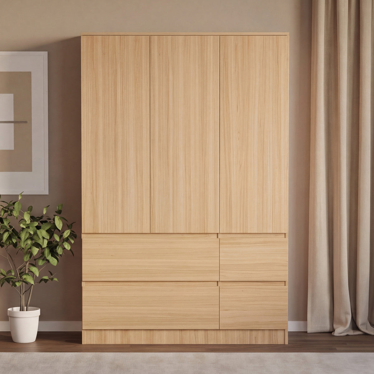 Denver 3 Door 4 Drawer Wardrobe, Pine