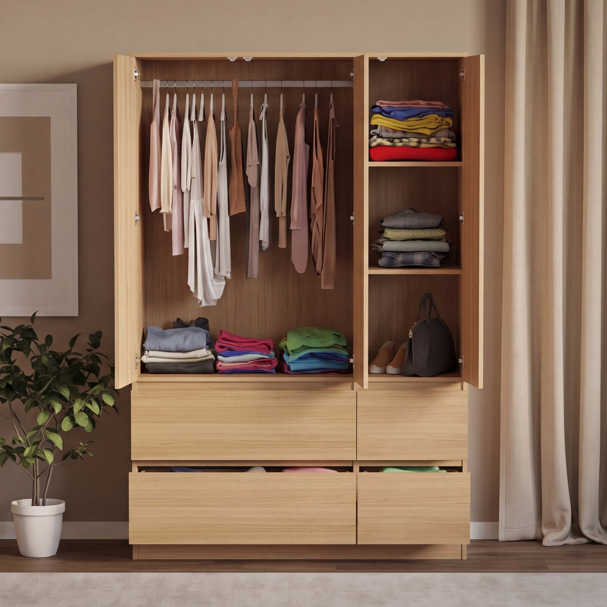 Denver 3 Door 4 Drawer Wardrobe, Pine