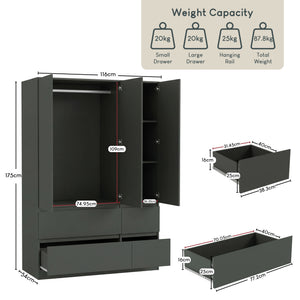 Denver 3 Door 4 Drawer Wardrobe, Jasper Green