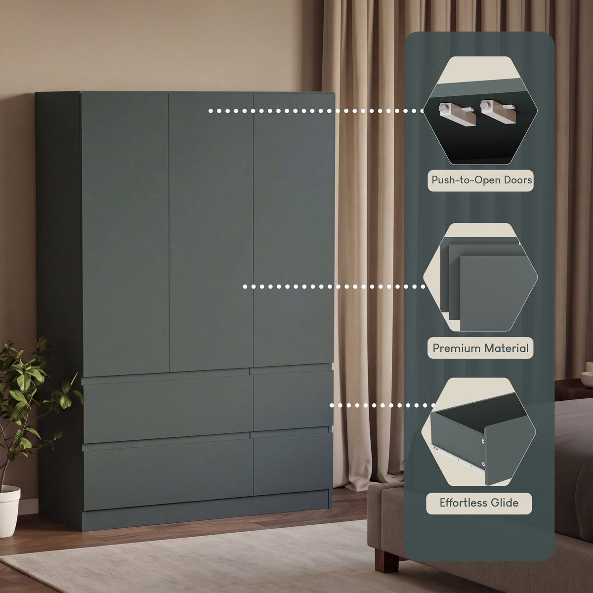 Denver 3 Door 4 Drawer Wardrobe, Jasper Green