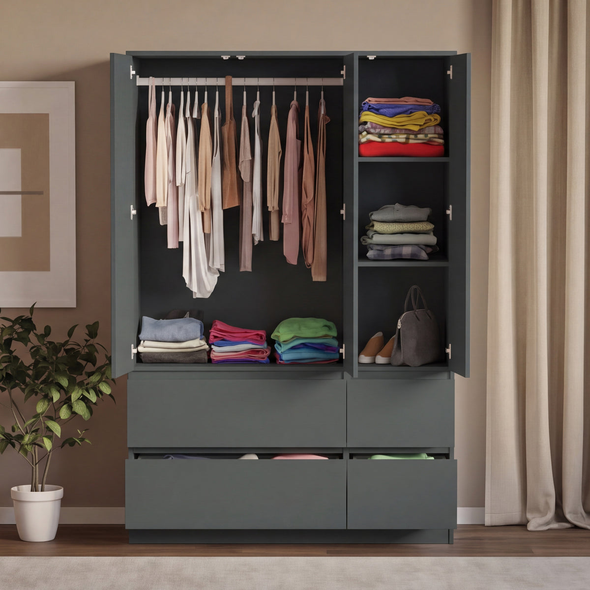 Denver 3 Door 4 Drawer Wardrobe, Jasper Green