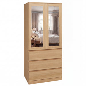 Denver 2 Door 3 Drawer Mirrored Wardrobe, Pine