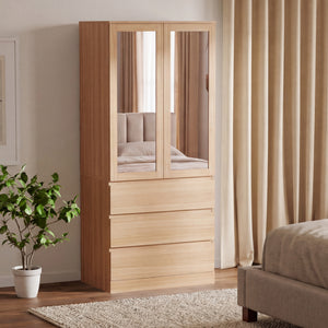 Denver 2 Door 3 Drawer Mirrored Wardrobe, Pine